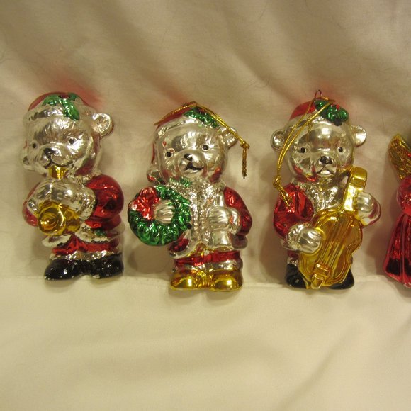 VTG 80'S METALLIC PAINTED CERAMIC ORNAMENTS, SET OF 4 - Picture 1 of 9